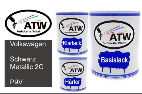 Volkswagen, Schwarz Metallic 2C, P9V: 1L Lackdose + 1L Klarlack + 500ml Härter - Set, von ATW Autoteile West.